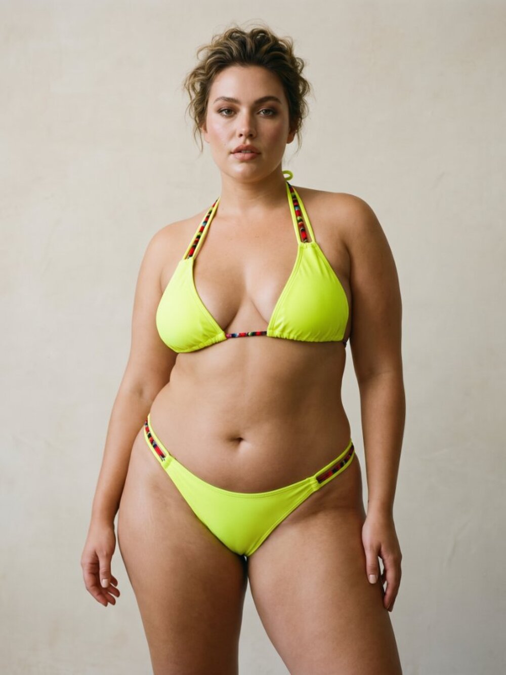 Neon Yellow Bikini Set with Striped Accents